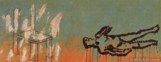 David and the chair - paint and crayon on canvas 90 x 240 cm - 1983