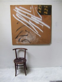 G.O. - Spray and Xerox, fiberboard, wood chair 1980/2006